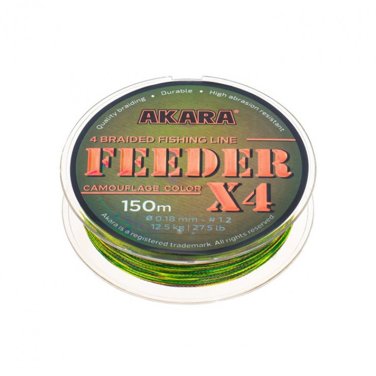 Шнур Akara Feeder X4 KMF, диаметр 0.18 мм, тест 12.5 кг, 150 м, КМФ